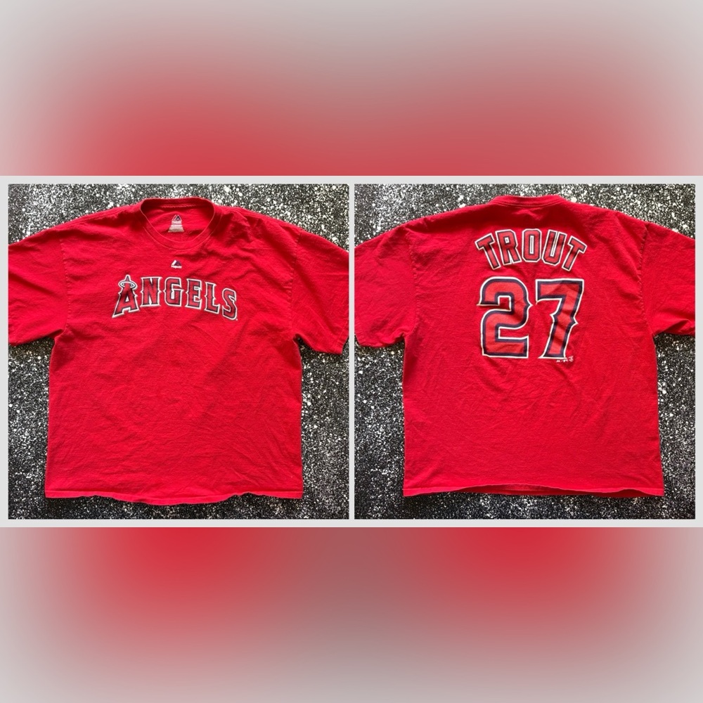 Los Angeles Angels #27 Mike Trout Jersey T-Shirt Majestic 2XL